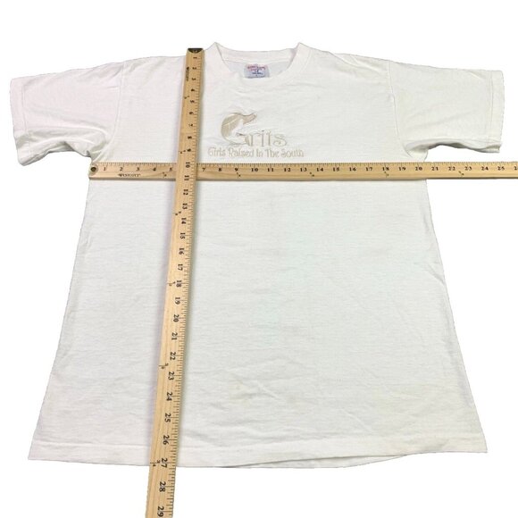 Vtg Grits Women Embroidered Girls Raised In The South Sz L Single Stitch T Shirt - Picture 8 of 10